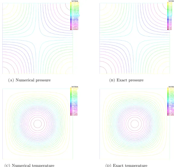 Figure 2. Comparison of numerical and exact solutions for ν (T ) = T + 1 for the first discrete scheme.