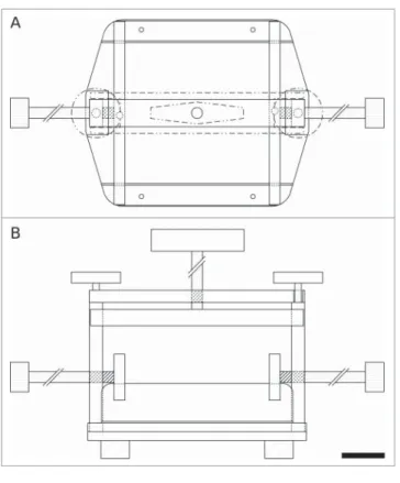 Figure 4. Engineering drawing of the assembled plate adapter. (A) Top view. (B) Side view