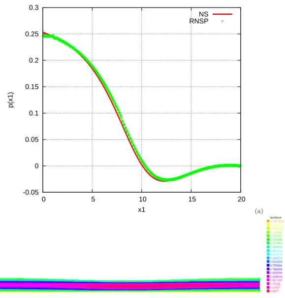 Fig. 5. Fluid flow in a constricted pipe. Geometry 1. Simulations with RNS/P equations and P 2 / P 1 / P 0 elements.