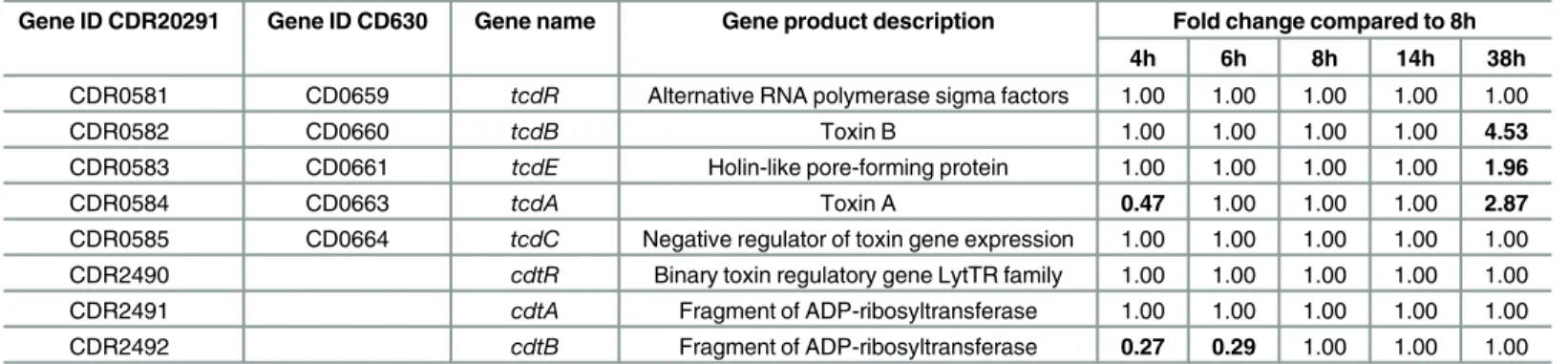 Table 1. Regulation of toxin genes during the kinetics of infection.