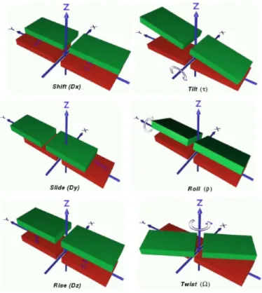 Figure 6.3: The six inter base pair translation and orientation parameters.