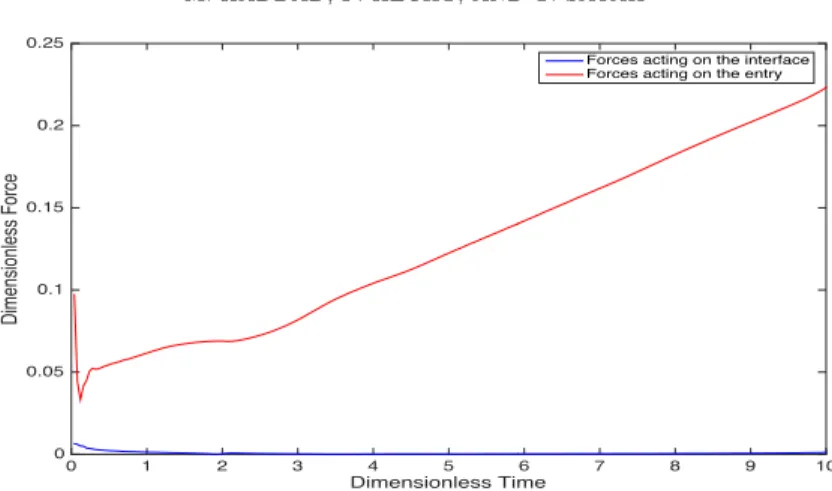 Figure 25. Variation of the force acting on the interface and the force acting on the entry with time.