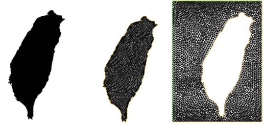 Figure 2.3: Meshes of Taiwan generated from the image on the left