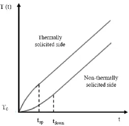Figure 2: Theoretical temperature profile for the top and bottom surfaces of a sample [23] 