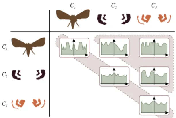 Figure 3: Force Histogram Decomposition (FHD) of an ob- ob-ject. An F-Histogram is computed between every pair of layers (C i ,C j ) issued from the image decomposition step.