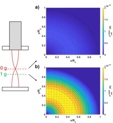 Figure 10: Evolution of the radial component of the ARF for 1 µm gold particles in a 3.6MHz acoustic field with the same geometry as the one used in our experiments