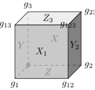 Figure 8: The g, X , Y and Z variables, implicitly taken at x ∈ Z 3 .