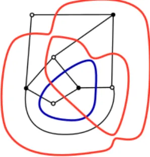 Figure 1: A quadrangulation G (in black), with a C 2 (1) loop configuration.