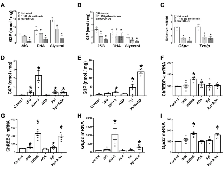 Figure 8.   Overexpression of mGPDH lowers G6P and mimics the metformin repression of G6pc