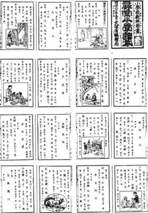 Illustration n o  6 – Le Jinjô shôgaku tokuhon de 1887, tome 1, leçons 1 à 8.