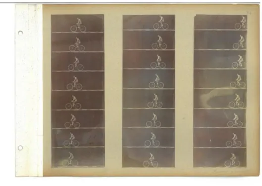 Figure 10. Chronophotographie représentant l’attitude d’un homme, Rousselet pendant un mouvement à bicyclette 