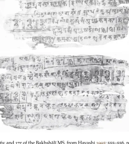 Figure 1: Folios 16v and 17r of the Bakhshālī MS. from Hayashi 1995: 555–556, reproducing Kaye’s original facsimiles.
