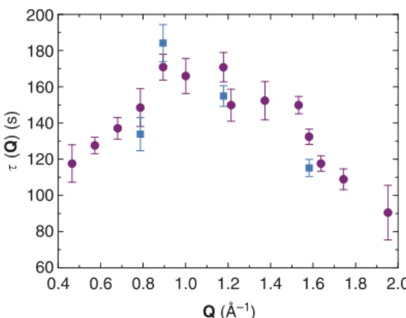 Figure 6 | Reproducibility of the wave vector dependence of the relaxation time. Wave vector dependence of the relaxation time measured at 297 K in NS4-G3 (circles)