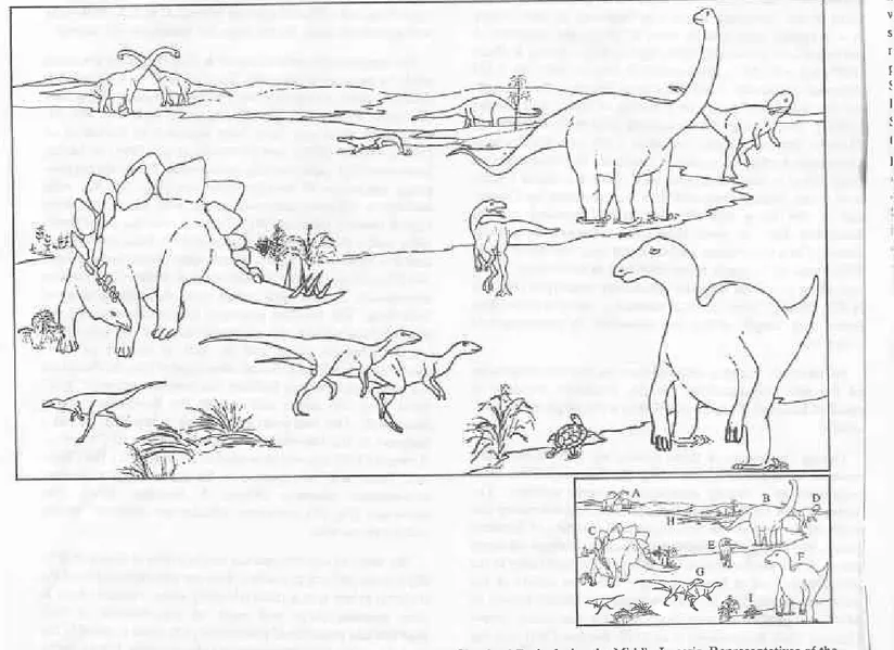 Fig. 27.  panorama showing possible dinosaur coúmùnity  that inhabited  the Cleveland Basin during  the Middle  JÙrassic