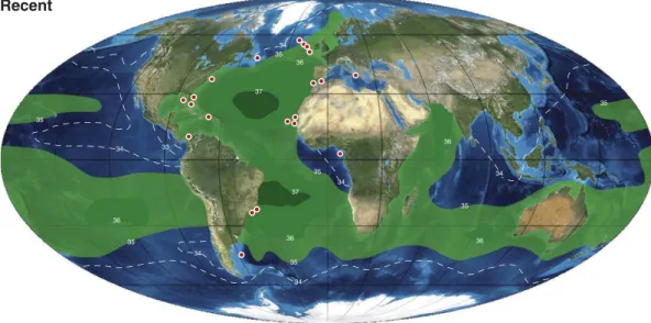 Fig. 5. A strong subtropical gyre in the upper water mass of the North Atlantic, supplied with additional heat from the South Atlantic, produces relatively dense, saline surface water in the North Atlantic, which can readily cool in high latitudes to gener