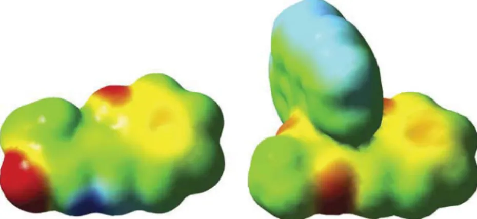 Fig. 6. Molecular electrostatic potential map of [HL] (left) and [CuL(phen)](right).