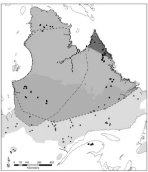 Figure S3. Landscape genetic method validation. Map of sample locations of caribou, showing  migratory caribou for which we had both genetic and tracking information and used for method 