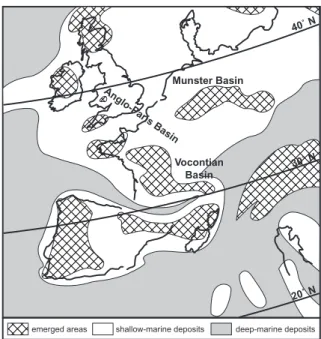 Fig. 1 - Cenomanian paleogeography of Western  Europe (after Philip et al. 1993, modified and 