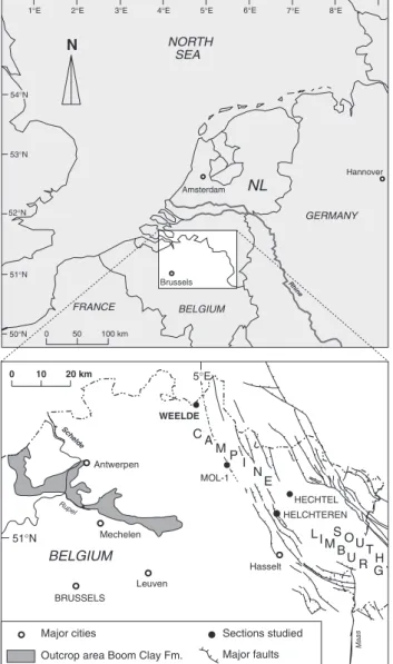 Fig. 1. Location of the sections studied (modified after Van Simaeys et al., 2004).
