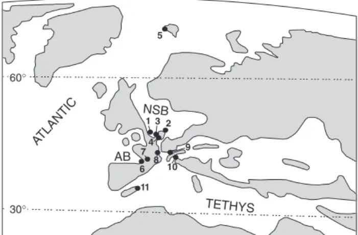 Fig. 5. Location of other Late Oligocene warm to subtropical records. 1. Rupelian unit stratotype (this study); 2