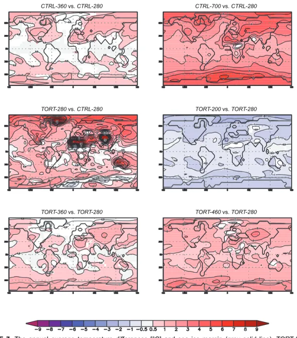 FIGURE 7. The annual average temperature differences [°C] and sea ice margin (grey solid line)