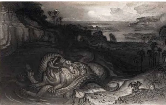 Abb. 4 John Martin, The Country of  the Iguanodon, 1838, Öl auf  Leinwand, aus Gideon Mantell, The Wonders of  Geology, Relfe and Fletcher, London, 1838