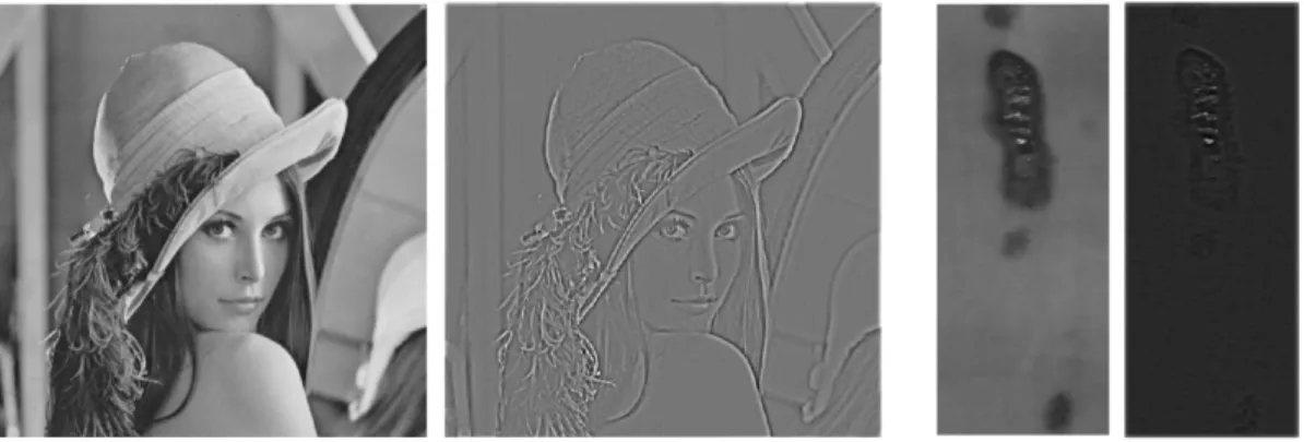 Figure 2.5. Examples of subtractive normalization on a conventional (left) and on a steel defect (right) image.