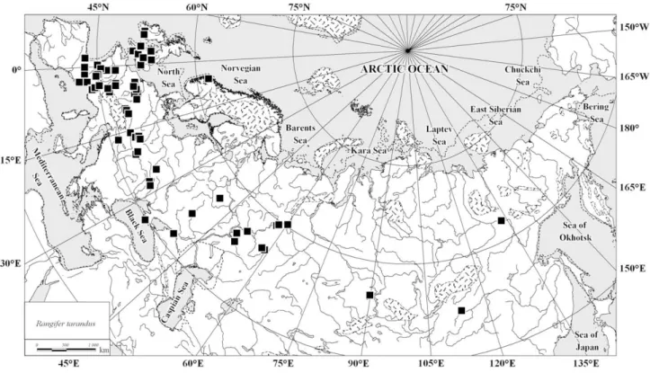 Fig. 7. The collar lemming Dicrostonyx gulielmi localities (33–24 ka BP).