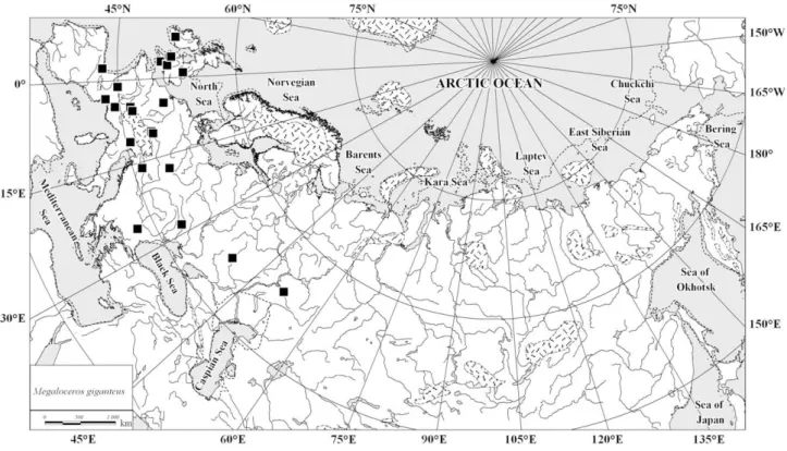 Fig. 11. The red deer Cervus elaphus localities (33–24 ka BP).
