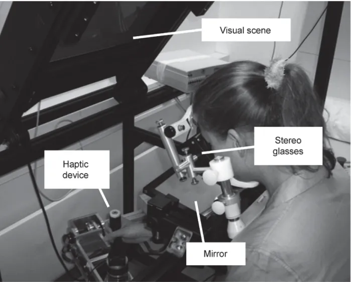Figure S1  Picture of the setup with a participant. During the experiment, a black cloth prevented vision of  the robot and the reaching hand