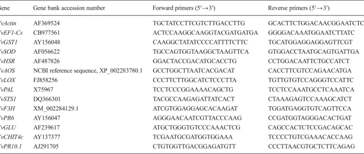 Table 1 Sequences of the primers derived from Vitis vinifera and used for RT-qPCR