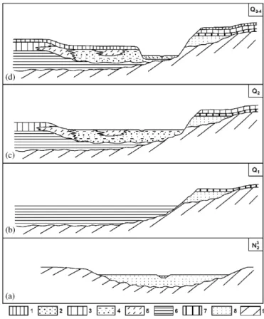 Fig. 7. Palaeogeological proﬁles along southeastern shoreline of the Taganrog Gulf and the mouth of River Don