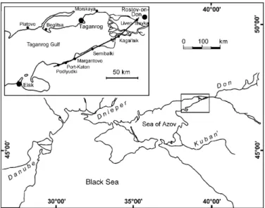 Fig. 2. Geological proﬁle along the southeastern shoreline of the Taganrog Gulf and the mouth of the River Don