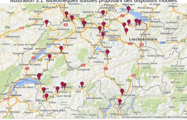 Illustration 3.1: Bibliothèques suisses proposant des dispositifs mobiles