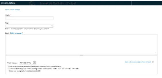 Figure 18 Interface pour créer un article 