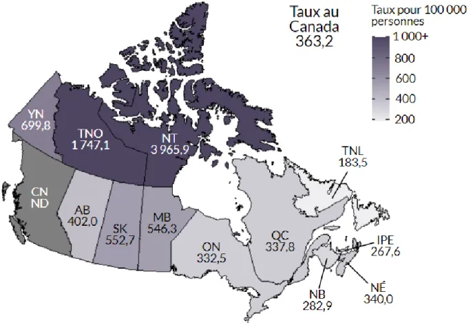Figure 2. Taux de cas déclarés de chlamydiose au Canada, par province et territoire, 2018 