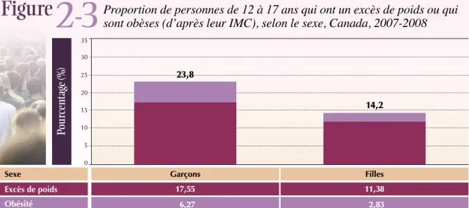 Figure 2-3 35 30 25 20 15 10 5 0 Filles14,2Garçons23,8   Excès de poids   Obésité 17,55 11,38   6,27   2,83