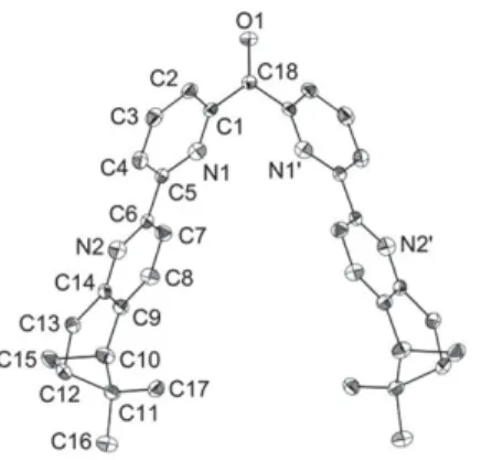 Figure 2  ORTEP representation (30% probability) and atom num- num-bering scheme for L4 (hydrogen atoms omitted for clarity)