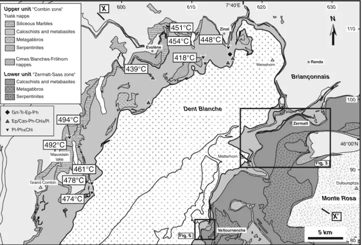 Fig. 2 Tectonic map of the Piemont-Ligurian units around the Dent Blanche massif (modified after Steck et al