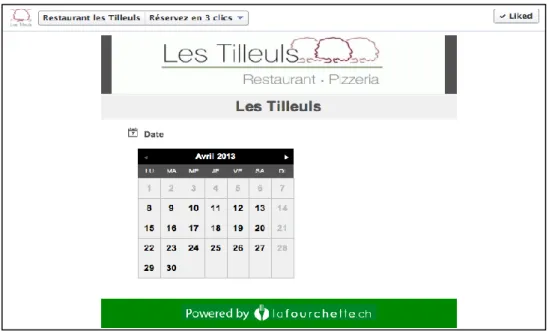 Figure 7 : Page Facebook du restaurant Les Tilleuls, réservation en ligne 