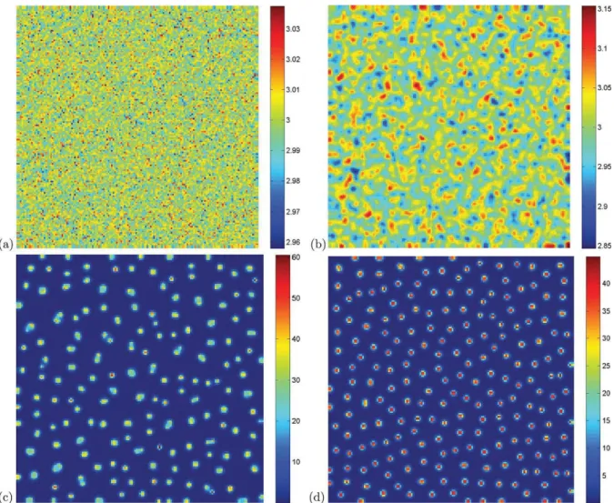 Fig. 4 Snapshots of contour pictures of the time evolution of vegetation at different instants with S = 10, D = 1000 and B = 3.
