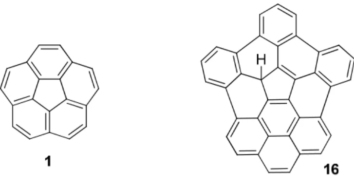 Figure 9: Corannulene 1 and first target molecule 16 