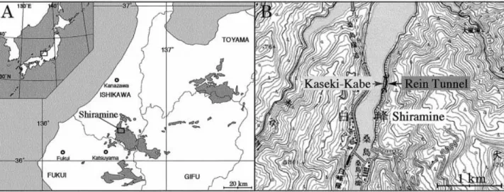 Figure 1. A. Map of north-central Honshu, Japan, showing the distribution of the Tetori Group (after Maeda, 1961)