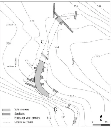 Fig. 2b. Détail du tracé de la fig. 2a dans la traversée du vallon  (segments C et D)