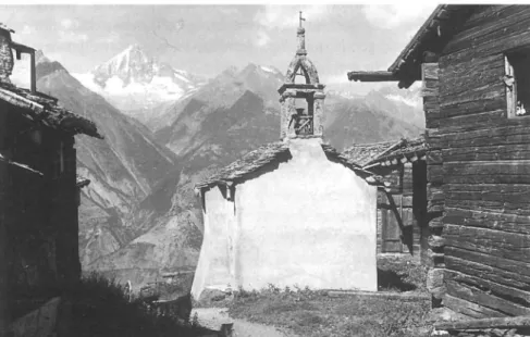 Abb. 8: Bartholomäuskapelle im Weiler Holz  (Aufnahme 1933: Photo Klopfenstein, Adelboden) 