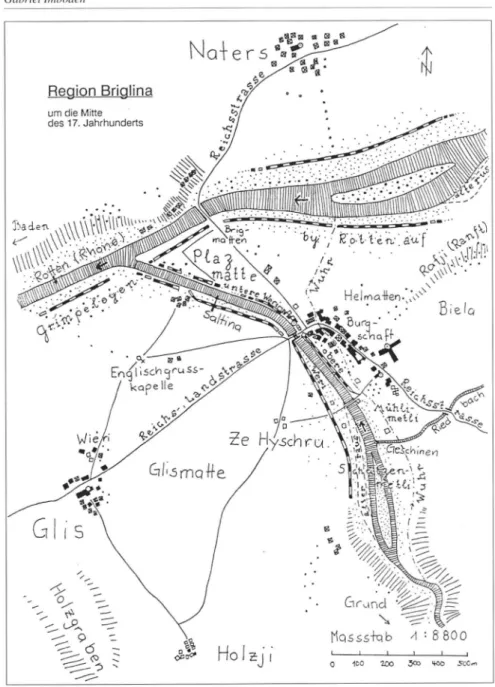 Abb. 7: Region Briglina um die Mille des 17. Jahrhunderts  {Quelle: Bernhard Erpen. Anm