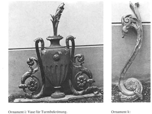 Abb. 2 Giswil, Pfarrkirche St. Laurenzius. Ornamente der Orgel von  1826/29. Von 1902 bis 1977 auf dem Pfarrhausestrich aufbewahrt