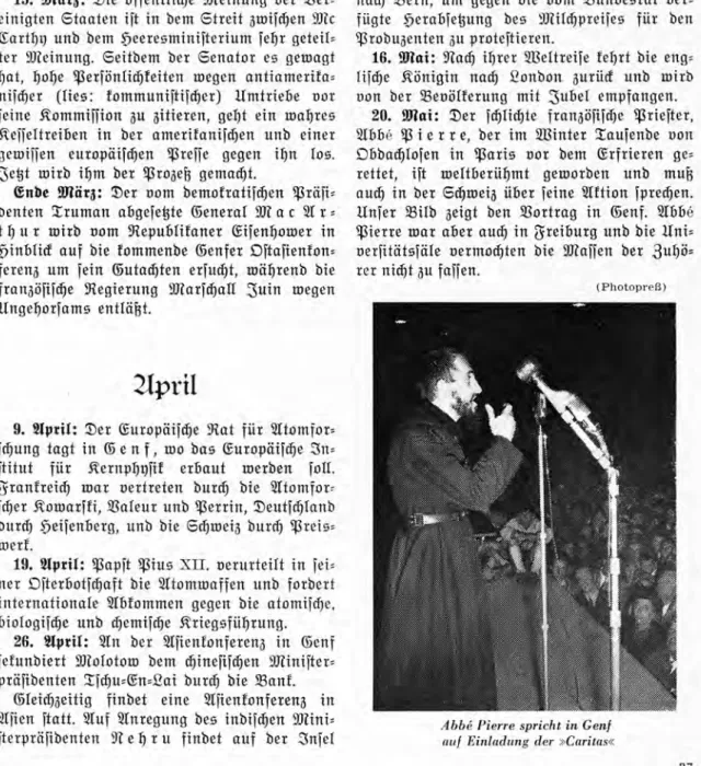 Abbé Pierre spricht in Genf  auf Einladung der »Caritas« 