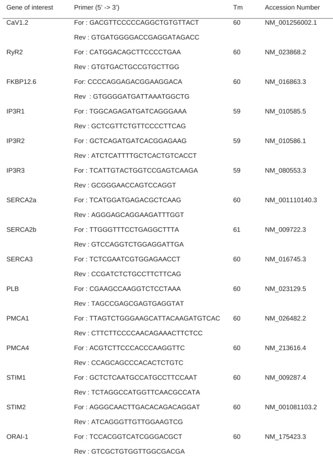 Table of primers: The efficiency, optimal Tm and dimerization of primers were tested and  verified before qPCR experiments.