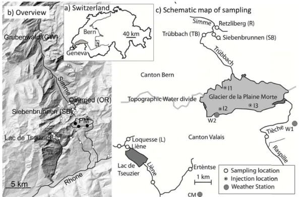 Fig. 1. Overview of the study site including the surroundings of the Glacier de la Plaine Morte (PM)